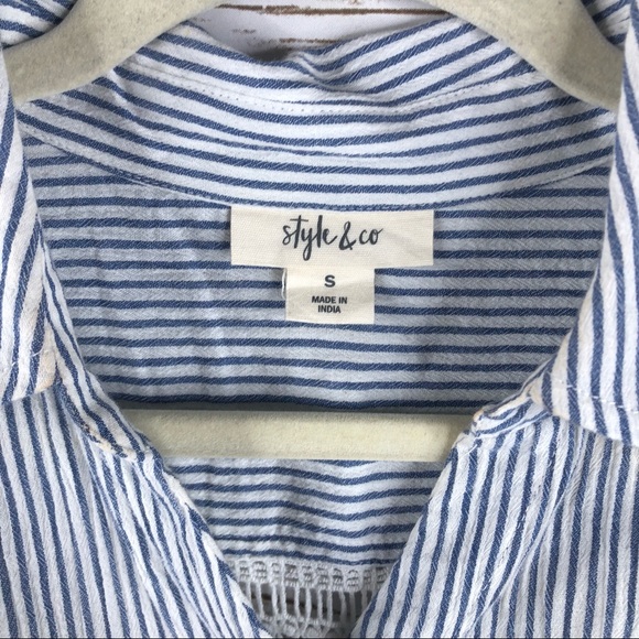 Style & Co stripe hi low crochet button back top - Picture 5 of 8